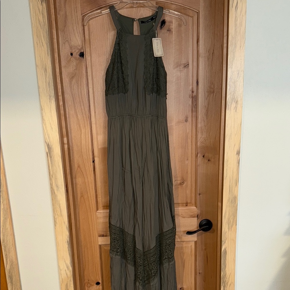 Elegant Olive Green Lace Maxi Dress